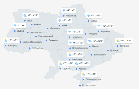 Прогноз погоды в Украине на 19 апреля 2024 года