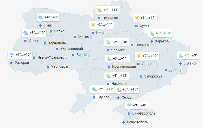 Прогноз погоды в Украине на 22 марта 2024 года