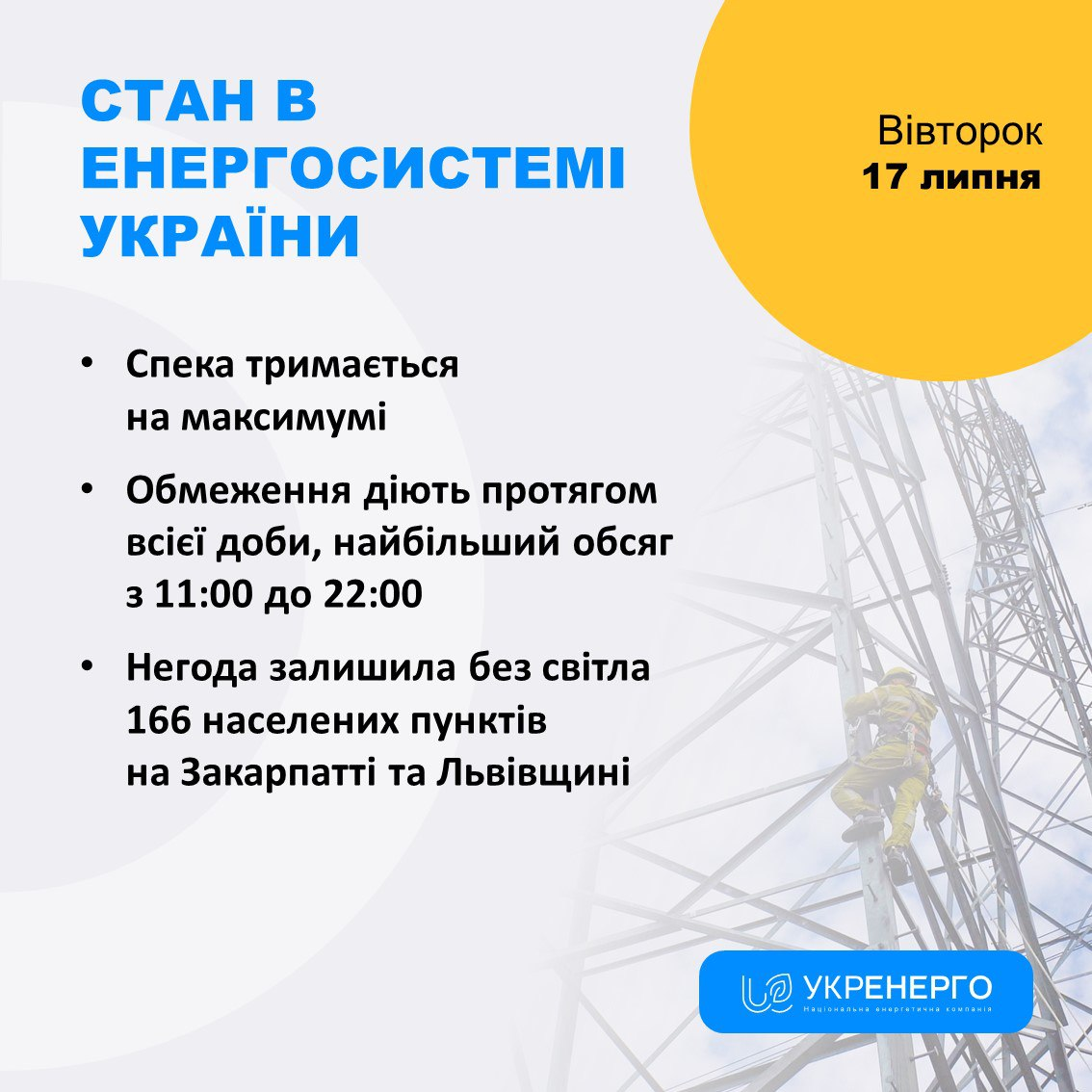 В Украине обострилась ситуация с энергоснабжением из-за аномальной жары