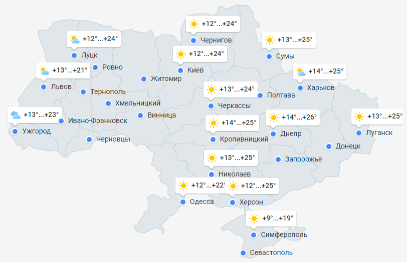 Прогноз погоды в Украине на 10 апреля 2024 года